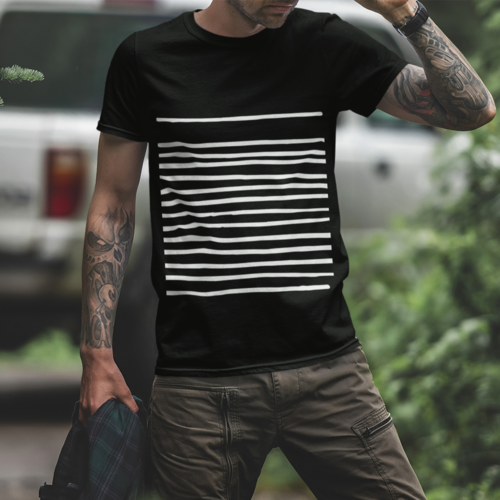 Lines Black T-Shirt - Men's Minimalist